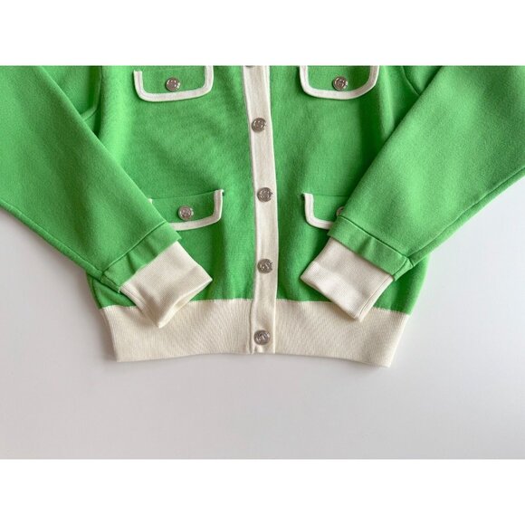 NWT SANDRO Murcie Green Ivory Knit Boxy Crest Button Cardigan Sweater, Size 1/S - Picture 9 of 16